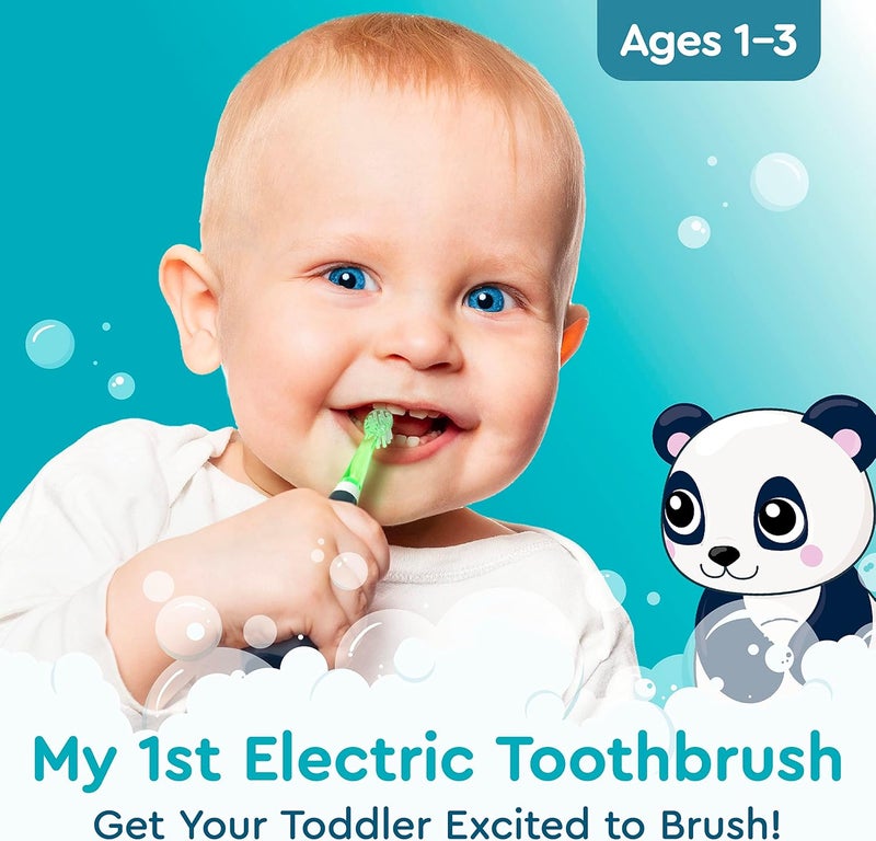 Brusheez Little Toddlers’ Sonic Toothbrush - Safe & Gentle Toothbrush for Ages 1-3 with Built-in, Light-Up 2-Minute Timer, Extra Brush Head, & Storage Base for First-Time Brushers (Parker The Panda) - Image 2